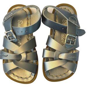 SALT WATER ORIGINAL SANDALS TODDLER US 8 HOY SIZE 7 GENUINE LEATHER SILVER STRAP